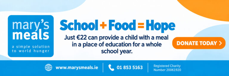 Mary's Meals: School plus Food equals Hope. Just 22 euro can provide a child with a meal in a place of education for a whole school year.